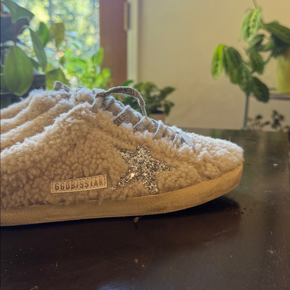 Golden Goose Cream Fuzzy Mules with Silver Star - Picture 2 of 10